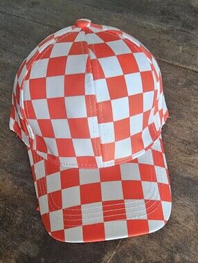 NWT Orange And White Checkered Baseball Trucker Hat